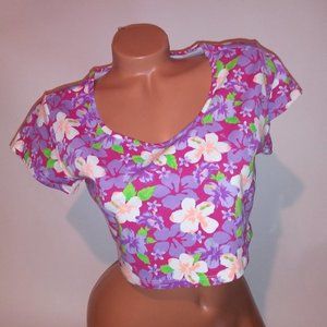 Dream out Loud by Selena Gomez‎ Crop Top Large Tropical Floral Purple Green New